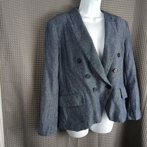 Ryegrass‎ Women's Double-breasted Blazer Size 14 Blue Linen Cotton Blend